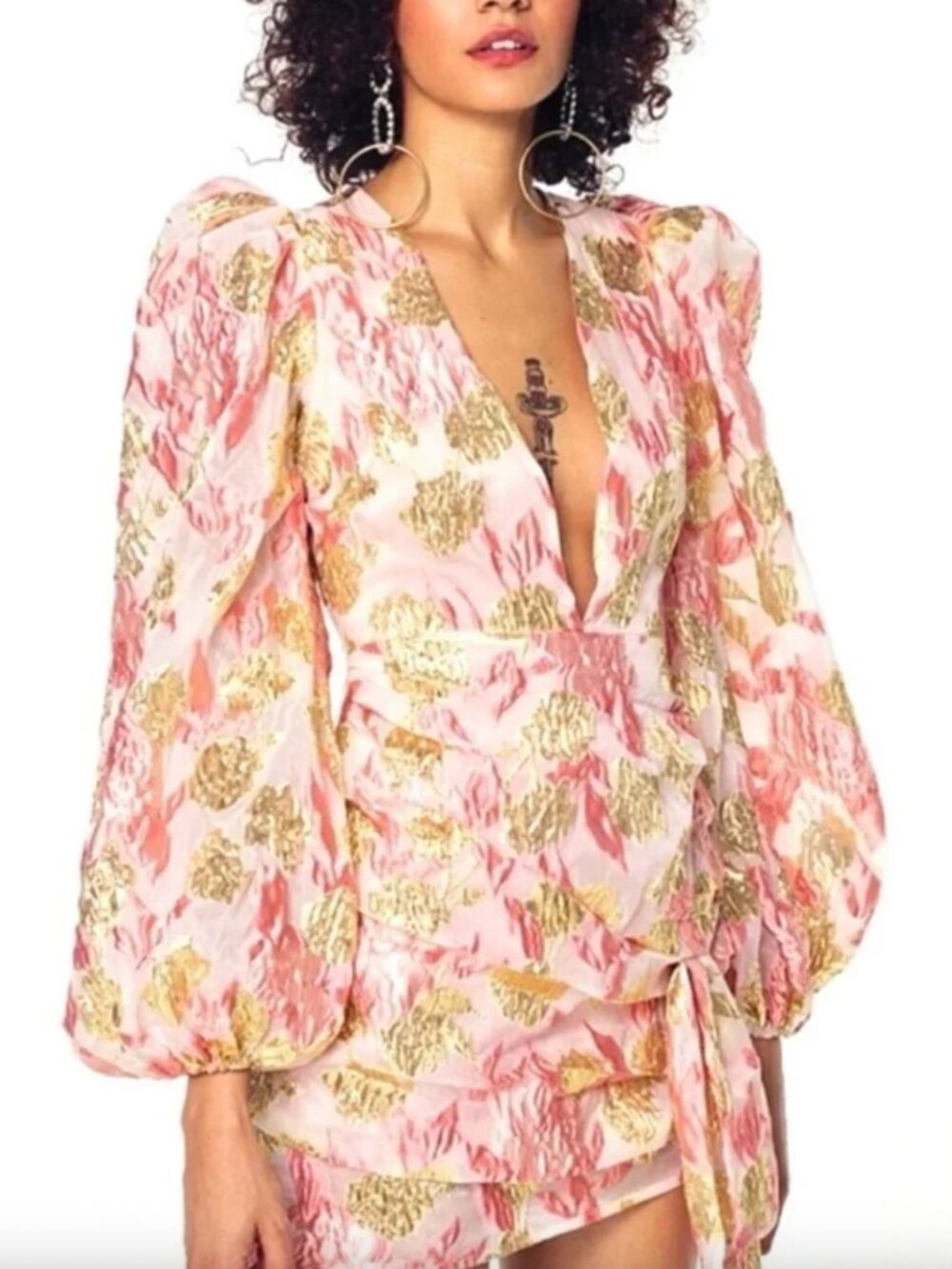 For Love & Lemons pink and gold brocade dress NWT S